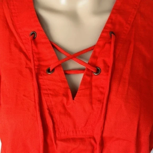 Women's Orange Knox Rose Top Tunic V Neck With Strings - Picture 3 of 4